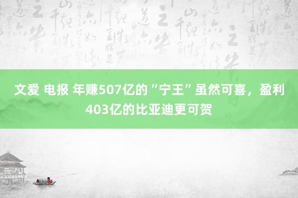 文爱 电报 年赚507亿的“宁王”虽然可喜，盈利403亿的比亚迪更可贺
